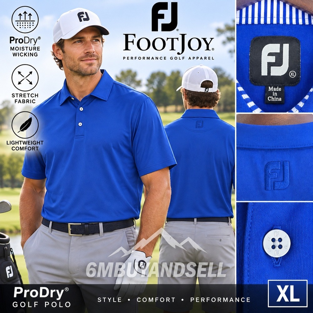 FootJoy Mens ProDry Golf Polo Shirt Royal Blue XL 1006385 Short Sleeve Stretch
